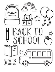 back to school coloring pages for kids with cars, balloons and backpacks on them