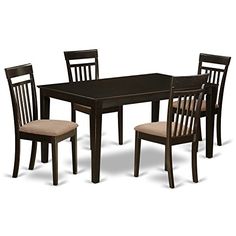 a dining table with four chairs and a bench in front of it on a white background