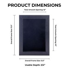 an image of a black frame with measurements for the front and back side of it