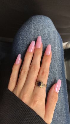 Semi Long Nails, Semi Opaque Nails, Semi Sheer Nails, Nails Plain Acrylic, Gel Color Ideas, Warm Pink Nails, Pink Sheer Nails, Solid Pink Nails, Pink Bridal Nails