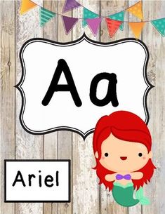 the letter a is for ariel on a wooden background with bunting flags and pennants