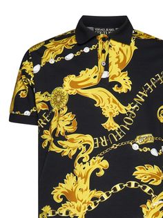 Fabric 1: 100% Cotton Fabric 2: 87% Polyester, 11% Polyamide, 2% Elastane Versace Tshirt, Chain Shirt, Jeans Chain, Versace Chain, Versace Couture, Black Polo Shirt, Tshirt Men, Pique Polo Shirt, Versace Jeans Couture