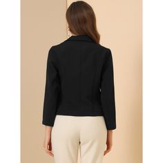 Create a modern sleek look even at the office with this stunning cropped blazer jacket. This smart collarless blazer features an angled hem which is shorter in the back for a fashionably cool look. An open-front design for showing your amazing top inside. The jacket offers a versatile piece for effortless layering looks. Pair it with jeans and sneakers for a casual look. Filled with contemporary takes on classic summer prints, great for office and causal wear, both professional and fashionable. Crop Suit, Collarless Blazer, Cropped Blazer Jacket, Women's Suits, Front Office, Crop Blazer, Cropped Blazer, Summer Prints, Casual Blazer