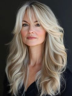 Long Haircuts for Women Over 50: Flattering Styles and Expert Tips Long Layered Hair Styles For Women Over 50, Long Blonde Hair Styles With Layers Side Swept Bangs, Long Hair For Older Women Over 50, Women’s Long Length Hairstyles, Bangs Over 50 Long Hair, Long Hair 40 Year Old Women, Modern Farrah Fawcett Hair, Long Hair Styles For 50+ Women, Over 50 Long Hairstyles