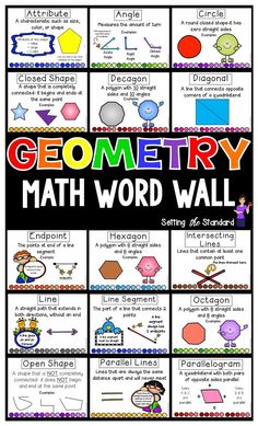 the geometric math word wall for students to use in their classroom's workbook