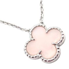 ​The Van Cleef & Arpels Alhambra 18k White Gold Pink Opal Pendant Necklace is a stunning piece of jewelry, combining elegance with a touch of whimsy. Crafted in 18-karat white gold, it features the iconic Alhambra clover motif, beautifully... Van Cleef Arpels Sweet Alhambra Necklace White Gold, Fine Jewelry Flower Pendant With Polished Finish, Elegant Flower Pendant Jewelry With Polished Finish, Luxury White Gold Flower-shaped Jewelry, Luxury White Gold Flower Shaped Jewelry, White Gold Fine Jewelry Necklace In Flower Shape, White Gold Flower-shaped Fine Jewelry Necklace, White Gold Flower Shaped Fine Necklace, Luxury White Flower Pendant Jewelry