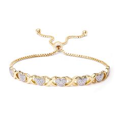 Gold Plated Diamond Accent X & Heart Adjustable Bracelet Heart Diamond, Buy Gold, Beautiful Heart, Rose Gold Diamonds, Love Symbols, Heart Bracelet, Diamond Heart, Adjustable Bracelet, Everyday Look