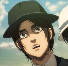 two anime characters with hats on their heads and one is staring at the camera, while the other looks to his left