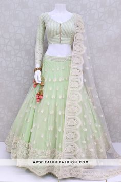 Light Green Lehenga, Trendy Lehenga, Palkhi Fashion, Green Lehenga, Fashion Vocabulary, Lehenga Collection, Designer Lehenga, Sequin Embroidery