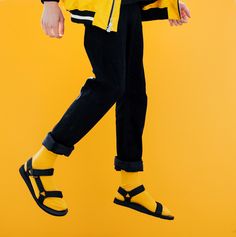 Being bold doesn't have to be that hard. #SocksAndSandals, perhaps the easiest way to make a statement. Menswear Moodboard, Footwear Ads, Fall Months, Teva Sandals, Quirky Fashion, Socks And Sandals, Fashion Top, Mellow Yellow, Photoshoot Inspiration