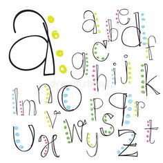 an alphabet with dots and lines on white background