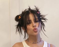 Hair Looks Y2k, Updo Hairstyles With Clips, Spiked Space Buns, Indie Homecoming Dresses, Filipino Red Hair, Short Hairstyle Women Y2k, Hair Barets, Y2k Hair Short, Low Pigtail Hairstyles