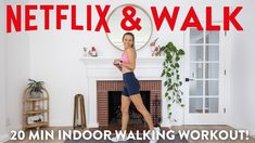 a woman standing in front of a fireplace with the words netflix and walk on it