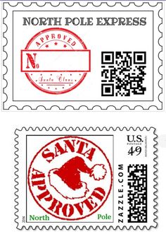 two stamps with the words north pole express on them