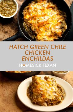 a plate with some green chile enchiladas on it and the title reads hatch green chile enchillas