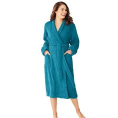 Dreams & Co. Women's Plus Size Short Terry Robe Robe.A cozy at-home essential with a shawl collar and turn-back cuff. Patch pockets and an inside tie and self-tie belt. Perfect for after a shower or hanging around the house. 44" lengthThis style also comes in a 53" length! Search 51609 to shop.Pure cotton, importedMachine washable. Size: 5X (38-40).  Color: Green.  Gender: female.  Age Group: adult. Fall Sleepwear, Lunya Sleepwear, Cute Sweats Outfit, Sweats Outfits, Robes Cotton, Soft Sleepwear, Teal Outfits, Kimono Bathrobe, Cute Sweats