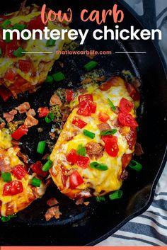 an easy low carb meal with ham, cheese and tomatoes in a cast iron skillet