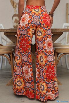 OrcaJump - Printed High-Waisted Wide-Leg Pants for Casual Travel Bellbottom Pants, Fall Outfits Korean, Elegant Style Women, High Waist Wide Leg Pants, Pants Women Fashion, Casual Wide Leg Pants, Printed Wide Leg Pants, Printed Trousers, Bell Bottom Pants