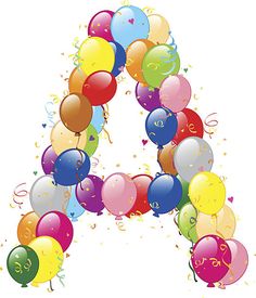 balloons and confetti are arranged in the shape of the letter'a '