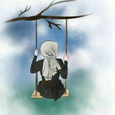 a woman sitting on a swing in the sky