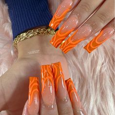 Orange Inspired Nails, Orange Nails Summer, Orange Acrylic Nails, Nails Orange, Orange Nail Designs, Orange Nail, Maroon Nails, Hippie Nails, Sassy Nails