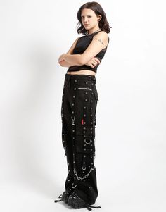 TRIPP NYC - EYE TO EYE PANT Rocker Bottoms With Rivets For Alternative Fashion, Black Riveted Bottoms For Concert, Black Rocker Bottoms With Belt Loops, Black Bottoms With Rivets For Concert, Black Punk Bottoms With Rivets, Punk Pants With Rivets For Alternative Fashion, Rock Style Bottoms With Pockets For Alternative Fashion, Gothic Rivets Bottoms For Streetwear, Gothic Riveted Bottoms For Streetwear