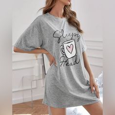 Cute And Comfy Pajama Shirt With “Sleepy Head” Graphics And Coffee Cup. New In Packaging. Nwot Pyjama Satin, Sleep Clothes, Cute Sleepwear, Cute Pajama Sets, Sleepwear Dress, Lace Trim Cami, Pajama Dress, Night Dress For Women, Women's Nightgowns