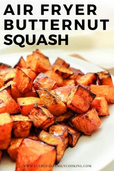 air fryer butternut squash on a white plate