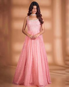 Anarkali Dress Wedding, Baby Pink Gown, Anarkali Dress Indian, Party Wear Anarkali Dress, Latest Gowns, Black Lehenga Choli, Silk Kurti Designs, Georgette Gown, Cotton Gowns