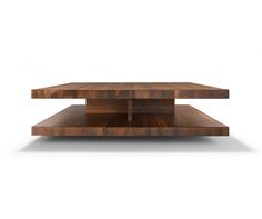 a wooden coffee table with two shelves on each side and one shelf below the top