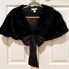 Black Rabbit Fur Capelet Back Length 14” Long Black Satin Ribbon, To Tie A Beautiful Bow Fur Capelet, Black Rabbit, Classic Black Dress, Rabbit Fur, Long Black, Satin Ribbon, Black Satin, Runway Fashion, Cosplay Costumes