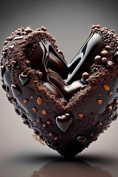 a heart shaped chocolate cake sitting on top of a table