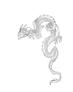 a black and white drawing of a dragon