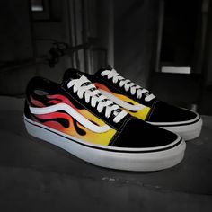 Conquer the streets with our Ood School Flame Custom Vans! Embrace the fiery design and ignite your inner daredevil as you rock these unique shoes. Stand out from the crowd and let the flames of adventure fuel your every step! Exactly as shown in the pictures. 📷 Brand New & Authentic. 💯 Hand Painted with attention to detail. 👨‍���🎨 Waterproof and Flexible. ❤️ Unisex model. Please refer to the Size Chart. 👟👫 Free Worldwide Shipping. ✈️🌍 Custom Sneakers With Padded Tongue For Streetwear, Custom Low-top Skateboarding Sneakers, Custom Air Force 1, Shoes Stand, Custom Vans, Unique Shoes, You Rock, Pitcairn Islands, Papua New Guinea