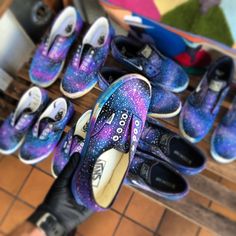 Collection of hand-painted galaxy Vans / B Street Shoes. Painted Galaxy, Galaxy Converse, Galaxy Shoes, Galaxy Vans, Custom Kicks, Shoe Ideas, All Stars Converse, Street Shoes