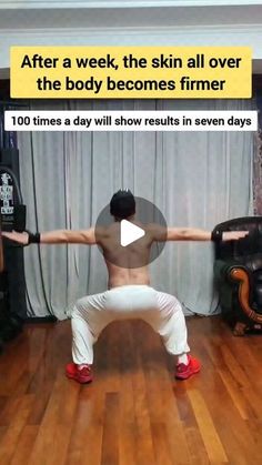 a man is doing an exercise in front of a tv screen with the caption after a week, the skin all over the body becomes firmer