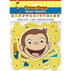 the curious george happy birthday card with an image of a monkey on it's face