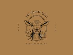 the social goat logo with an animal's head and leaves around it on a brown background