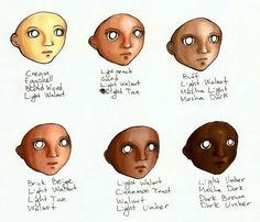 an image of different facial expressions on a child's face and head in various colors