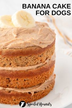 there is a cake with bananas on top and the words banana cake for dogs above it