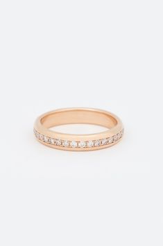 Front view of a gold band with diamonds in it. Diamond Eternity Bands, Pave Band, Ring Stack, Bangles Style, Eternity Band Diamond, Diamond Eternity, Rings Simple