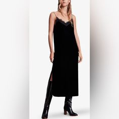 Stunning Allsaints Noa Velvet Slip Dress Size 4 Black Pullover Vneck Midlength Non-Adjustable Straps Side Slits On Each Side Lined Bust: 30” Waist: 31.5” Hip: 30.5” Length: 49” Velvet Slip Dress, Black Pullover, All Saints, Adjustable Straps, Slip Dress, Size 4, Midi Dress, Velvet, V Neck