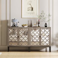 the sideboard is decorated with an intricate design