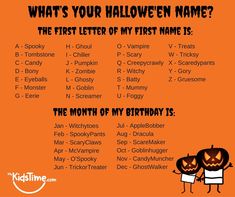 an orange poster with the words what's your halloween name?