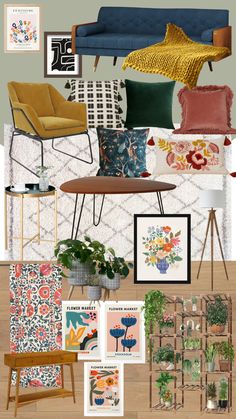 a collage of different furniture and decor items in various colors, sizes and shapes