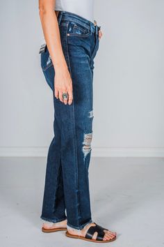 These jeans are magical - not in the literal sense, but in the way they flaunt your curves! Heavy-duty distressing adds a touch of tough-chic to these high-waisted wonders, perfect for any occasion. Rigid Magic, is truly magic. You have the comfort of stretch in the back and Rigid Fit in the front which helps hide your beautiful imperfections! If you love tummy control, give these a try! This Pair: Straight. 29.5" Inseam. Rigid Magic. ----Finding your True Judy Blue Size:Take your normal departm Overall Skirt Denim, Beautiful Imperfections, Relaxed Jeans, Blazer Vest, Active Wear Leggings, High Rise Denim, Denim Overalls, Denim Shop, Denim Top