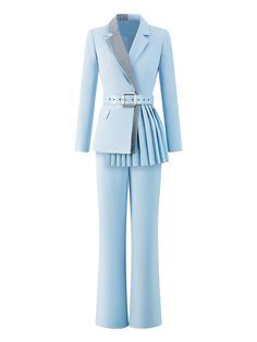 With this matching belted blazer & flare pantsuit, you'll look like you've got it all together when you've got an occasion calling for sharp dressing. This updated version of the dressy suit set will show them who's in charge around here.Blazer High-low bottom with pleated side Notched lapels Waist buckle belt Front flap pockets Pants: Zip fly closure Front slant pockets Flare bottom - 76.4% Polyester, 18.4% viscose, 5.2% spandex - Dry Clean- Item #1101- Women's belted blazer & flare pants set S Chic Fitted Belted Sets, Fitted Belted Evening Pantsuit, Elegant Belted Sets For Spring, Chic Belted Spring Sets, Chic Belted Sets For Spring, Spring Formal Pantsuit With Belted Cuffs, Chic Spring Belted Pantsuit, Fitted Pantsuit With Belted Cuffs For Spring, Fitted Belted Sets For Spring