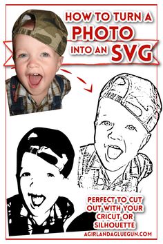 a poster with an image of a child and the words how to turn a photo into an svg