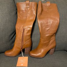 Gianni Bini Boots, Size 7.5. Brand New, Beautiful & Classy. Wide Calf Synthetic Heeled Boots With Almond Toe, Synthetic Wide Calf Heeled Boots With Almond Toe, Almond Toe Heeled Boots Medium Width, Tall Mid-calf Boots With Stacked Heel And Round Toe, Wide Calf Almond Toe Heeled Boots, Wide Calf Knee-high Boots With Round Toe, Brown Mid-calf Boots With Reinforced Heel, Spring Brown Heeled Boots, Brown Boots For Spring