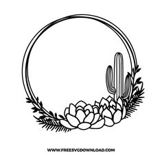 cactus and succulents in a round frame